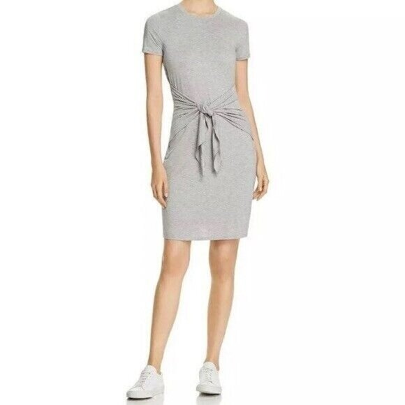 Three Dots Gray Tie Front Dress Size L Large NWT Short Sleeve Jersey Knit Twofer - Picture 1 of 10